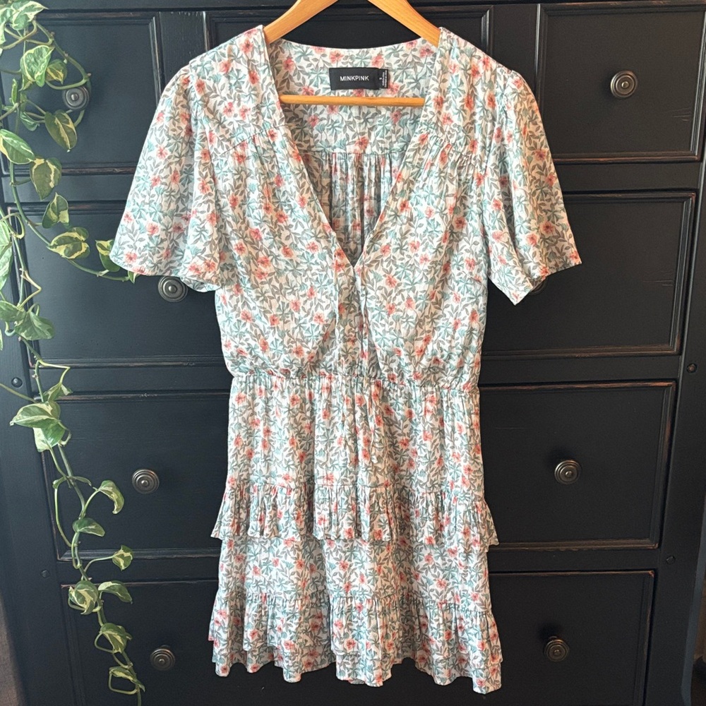 MINKPINK Women’s Size S ‘Forest Dweller’ Floral Ruffled Tiered Mini Dress